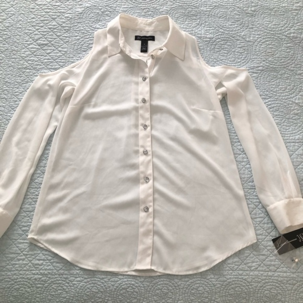 INC International Concepts long sleeve sheer cold shoulder blouse. Size 4. NWT.